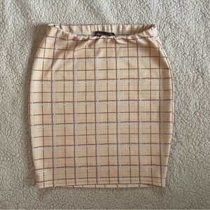 PrettyLittleThing beige plaid skirt
